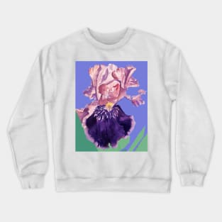 Iris Watercolor Painting - Glorious Purple on Lavender Purple Crewneck Sweatshirt